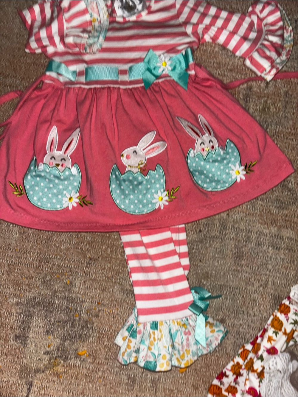 Rare Editions Pink and Teal Bunny Dress Set